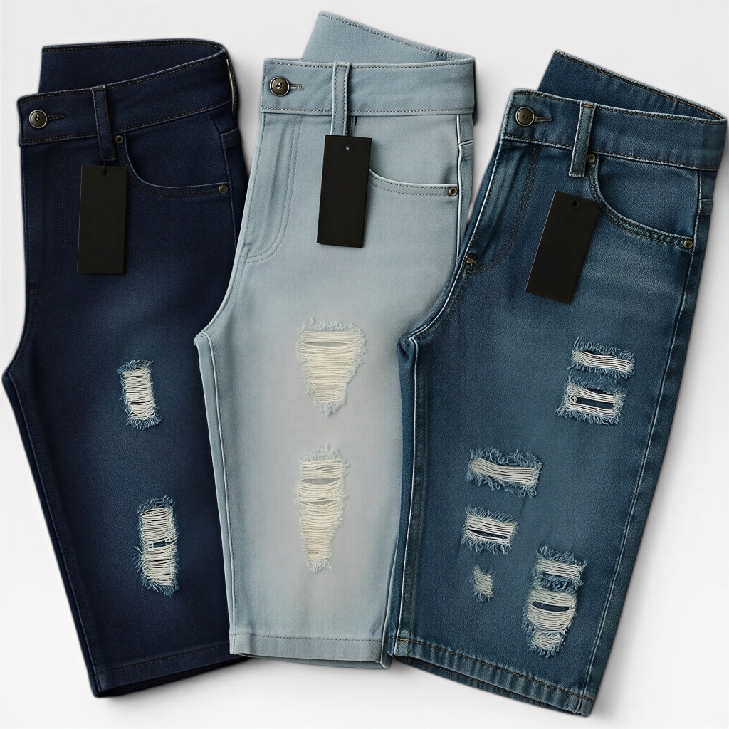 KIT 3 Bermudas jeans Moda masculina jeans De Ótima Qualidade Modelo Rasgada Premium