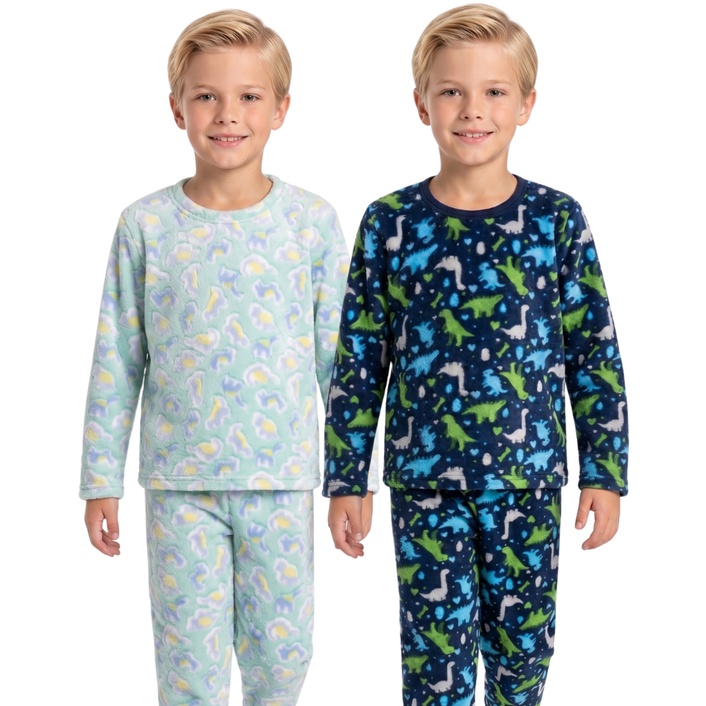 PIJAMA MENINOS FLEECE PELUDINHO INVERNO ROUPA PARA DORMIR CONFORTAVEL ESTMPA SORTIDA
