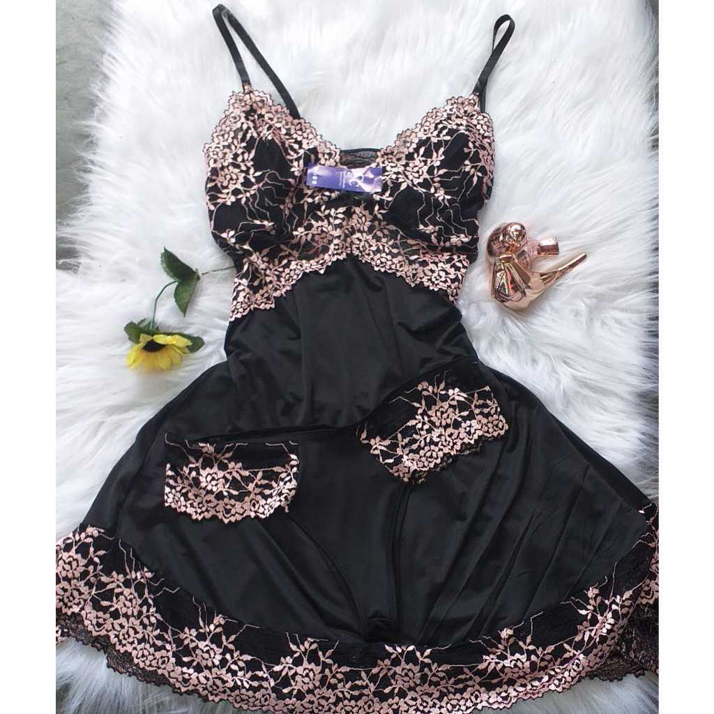 Camisola Sensual Costa Nua sem Bojo - Acompanha Calcinha
