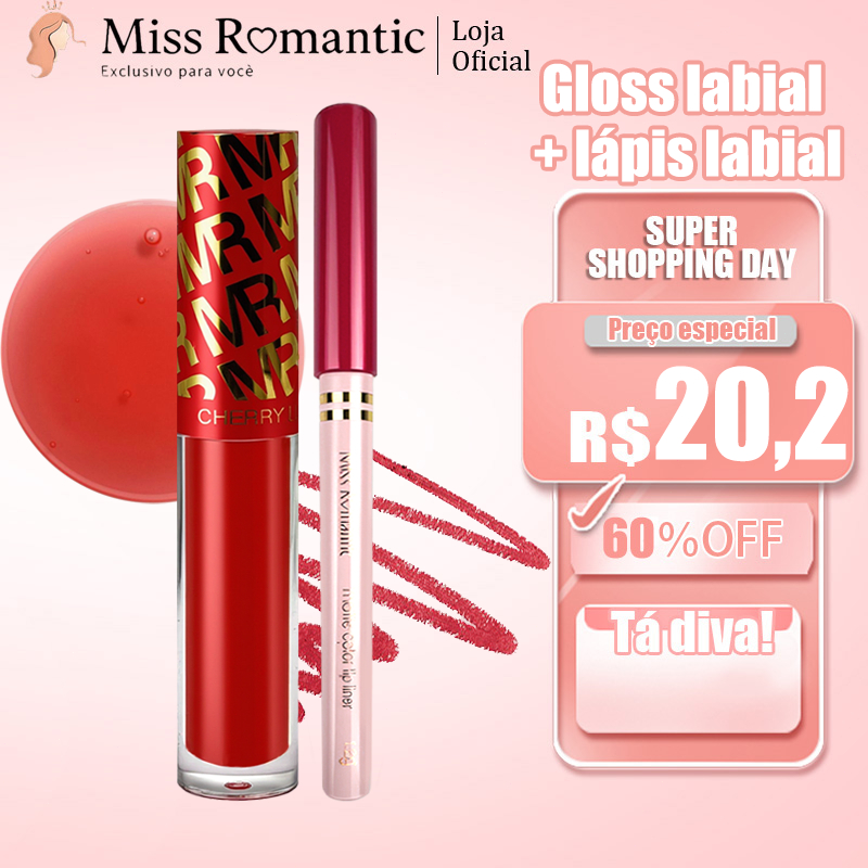 Kit Labial Miss Romantic 2 em 1 - Cores Nude Chocolate e Cherry Profissional