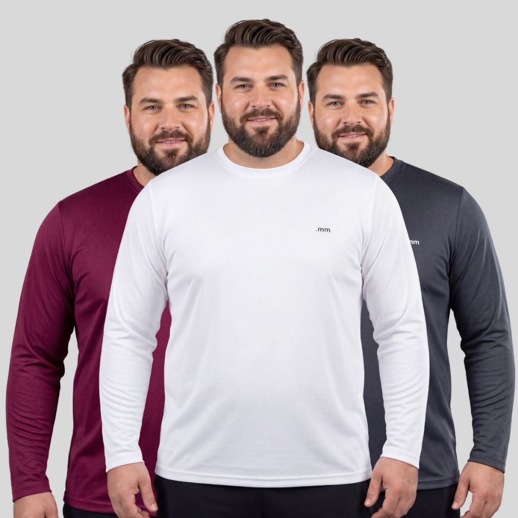 Kit 3 Camisa Plus Size Masculina Manga Longa Térmica Proteção Uv
