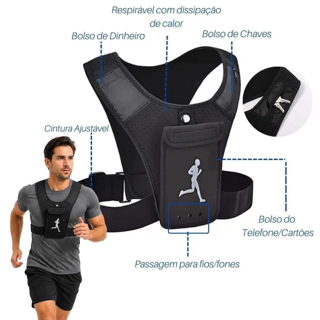 Colete De Corrida Reflexivo com bolso para celular chave e cartões  Bolsa De Cinto Reflexiva Para esportes ao ar livre