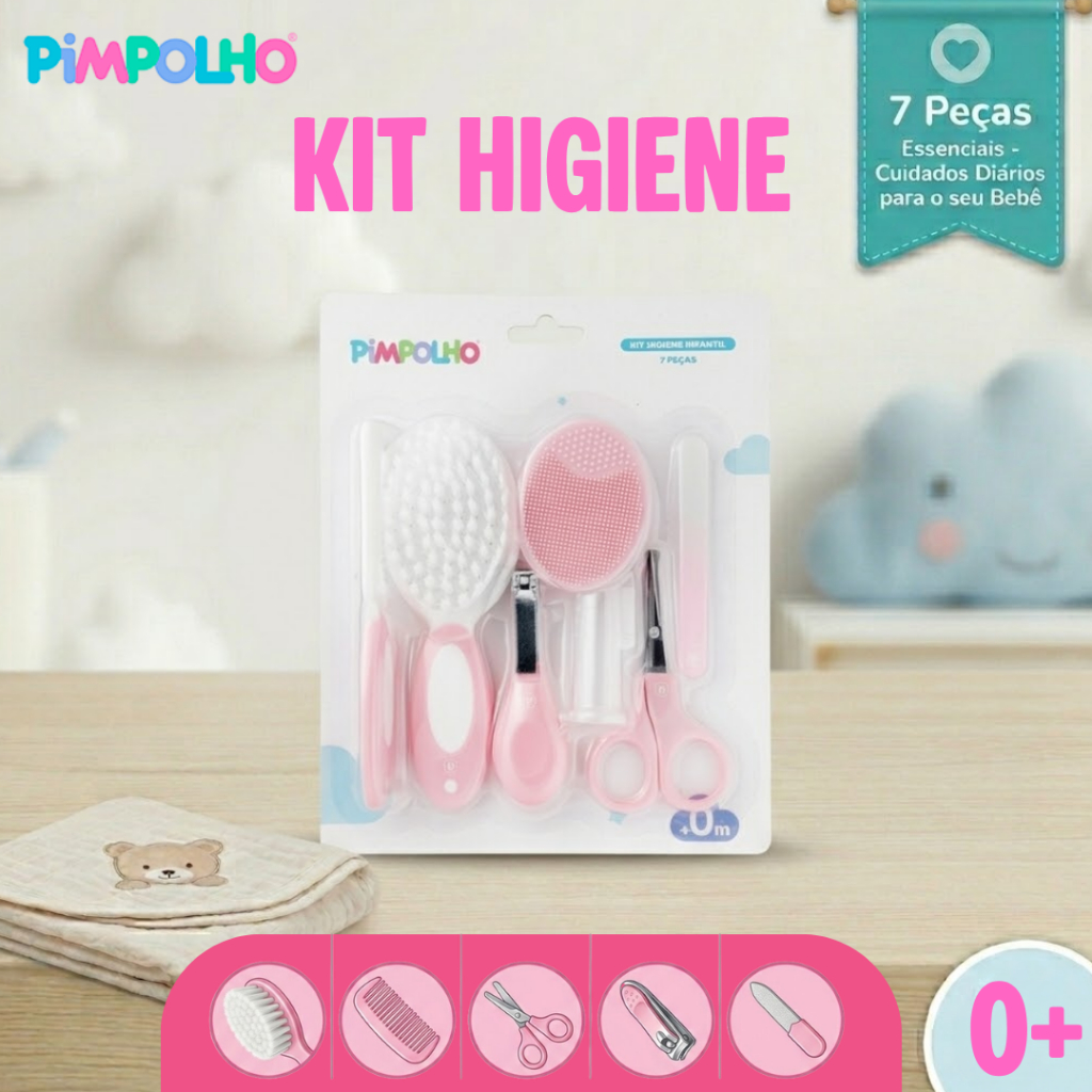 Kit Higiene Bebê Primeiros Cuidados Recém Nascido Até 7 Peças Necessaire Menino Menina Pimpolho