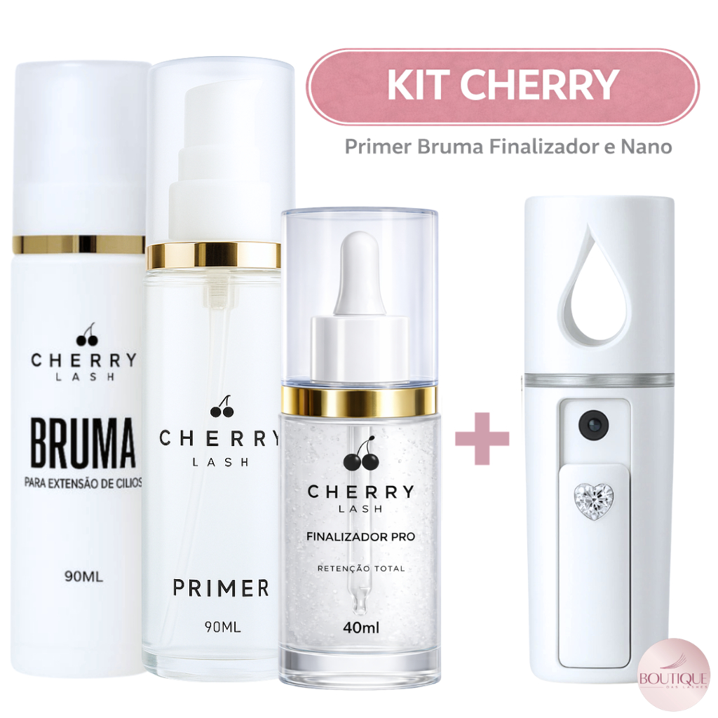 Kit Retenção Cherry Finalizador Primer Bruma e Nano Mister para Extensão de Cílios