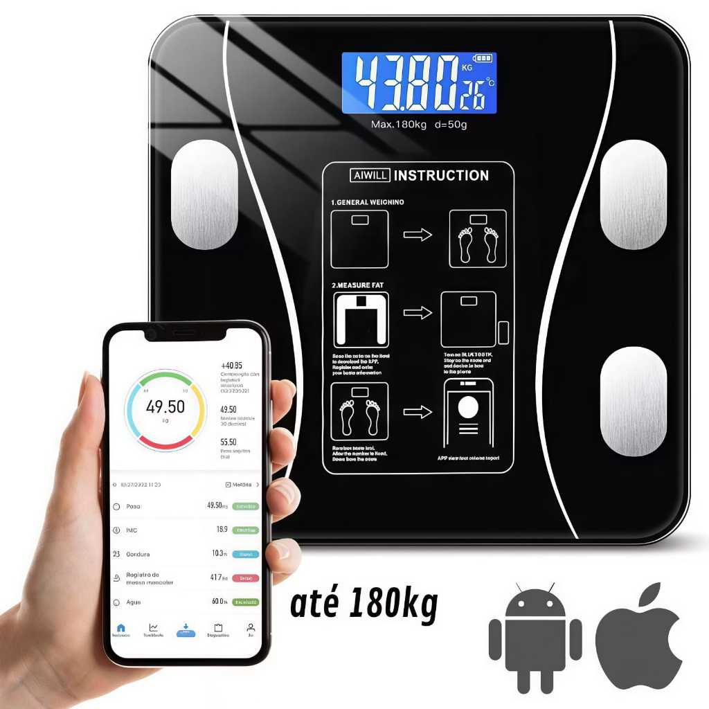 Balança Corporal Bioimpedância Profissional Bluetooth Digital