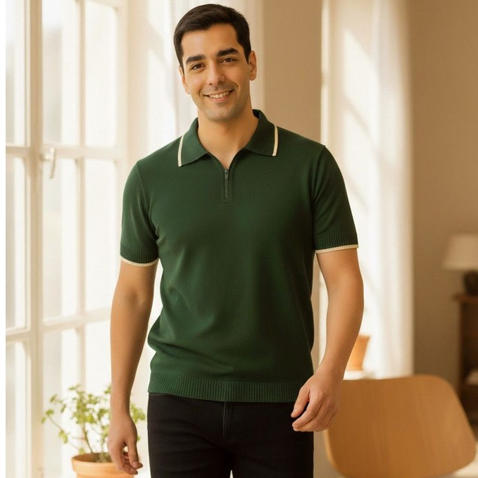 Camisa Polo Adulto Premium Tricot Basica Lisa Elegante Moderna Com Zíper
