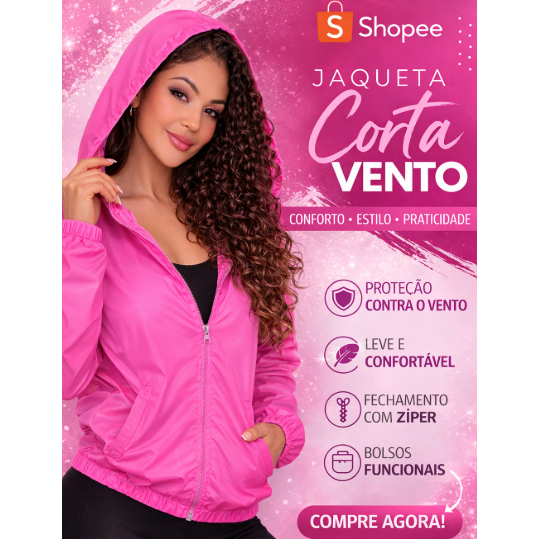 Jaqueta Corta Vento Feminina Tactel Leve, Com Bolso