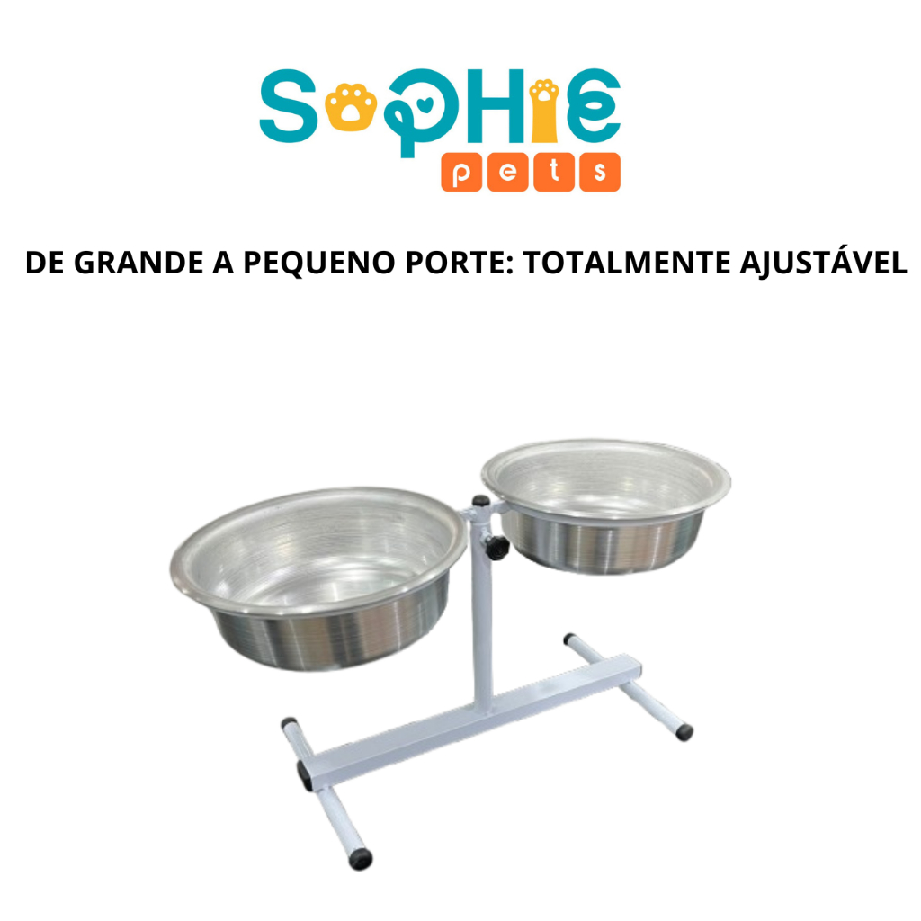 Comedouro Duplo Elevado Alto Ajustável Regulável para Cachorro Gato Filhote Branco