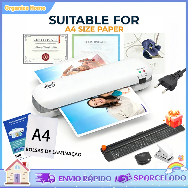 Plastificadora e Laminadora Portátil A4 Maquina Plastificar Documentos 220V Com 100pcs Bolsas De Laminação
