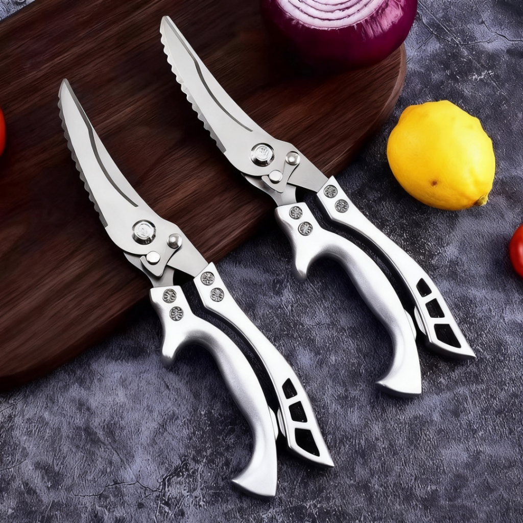 Tesoura Multiuso Profissional Cozinha Corta Ossos e Peixes Aço Inox Segurança Com Trava de Segurança