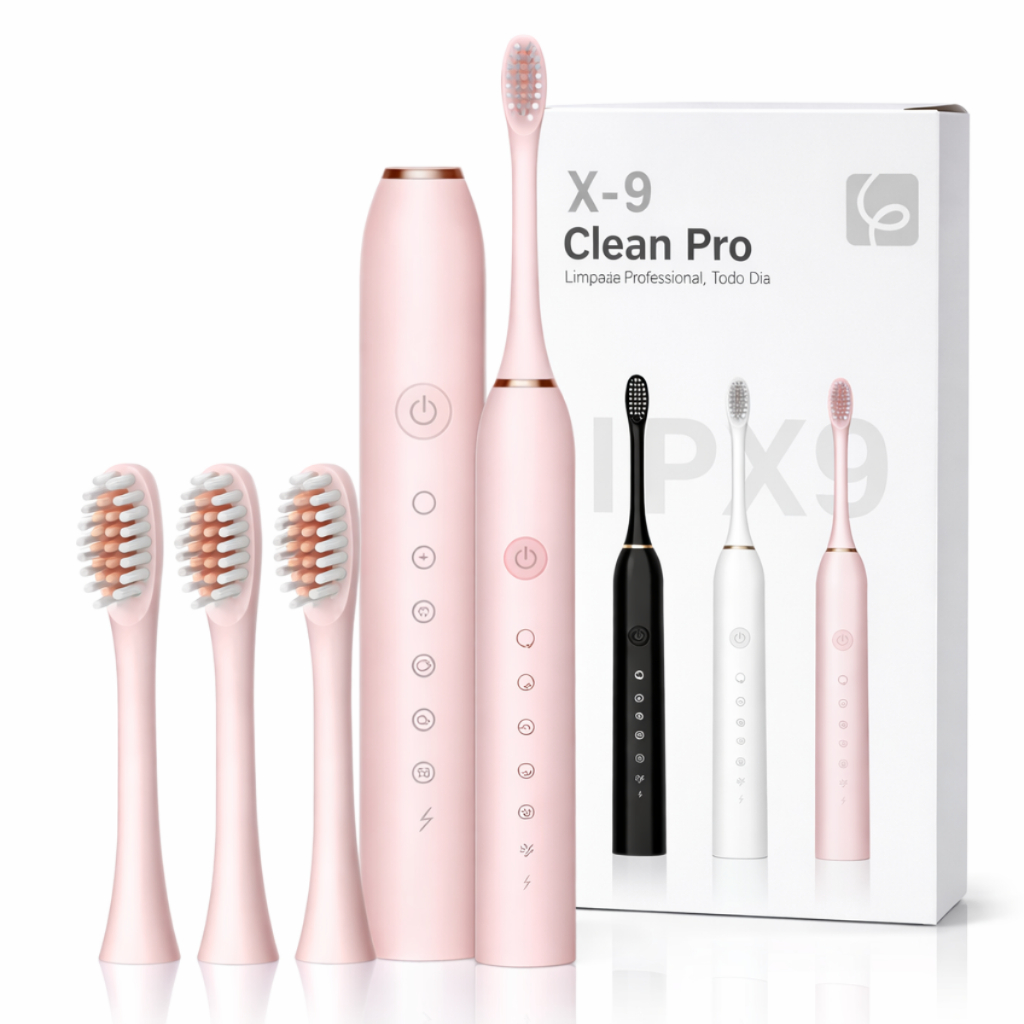 Escova de Dentes Elétrica Recarregável Portátil Inteligente IPX7 | Ultrassônica com Cabeças Substituíveis Prova dágua