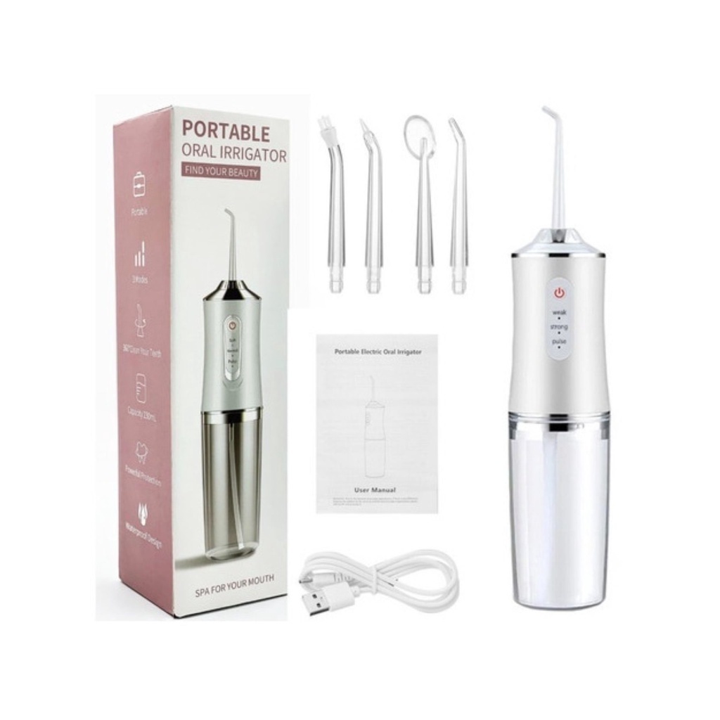 Jato de Água Oral 3 Modos, Bocal 360°, Tanque 220ml, Limpeza Profunda com Alta Eficiência