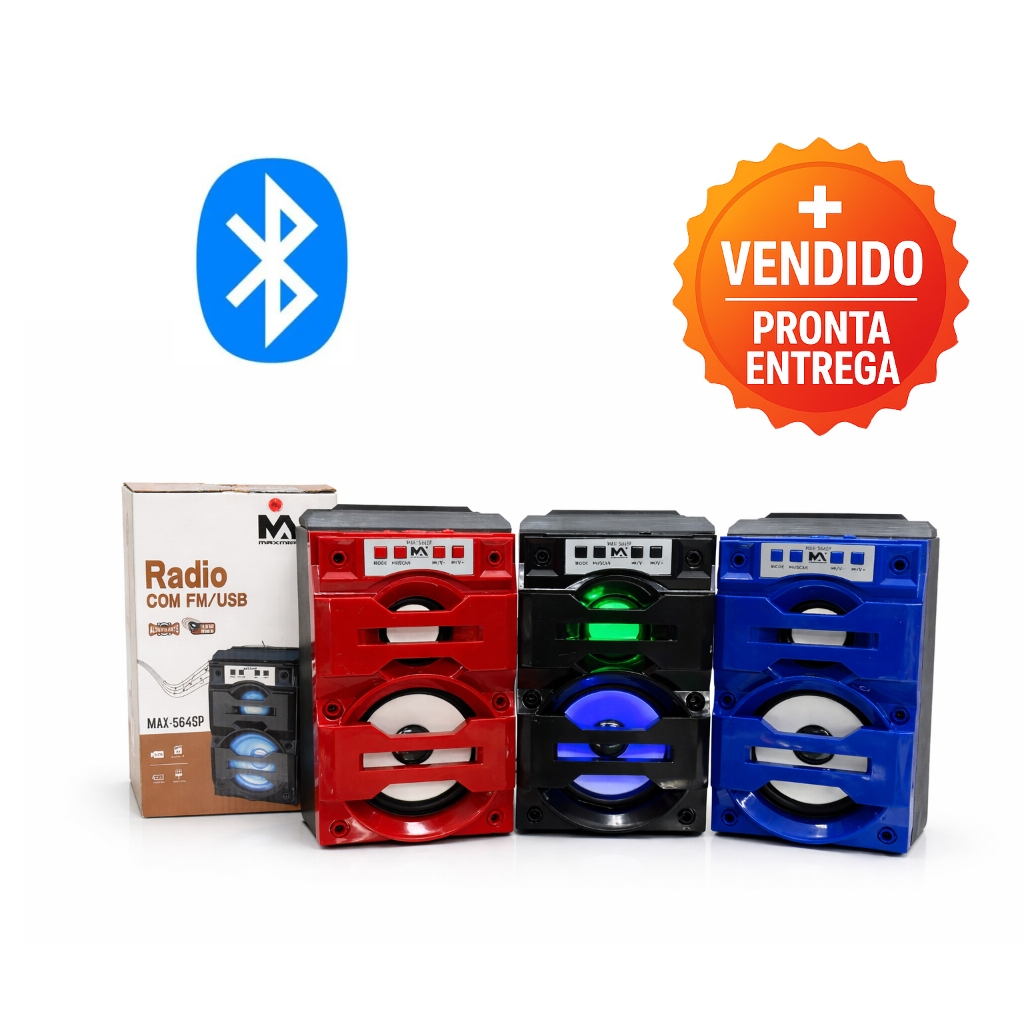 Caixa de Som Amplificada Portátil com Rádio FM USB Iluminação LED Som Alto para Uso Residencial