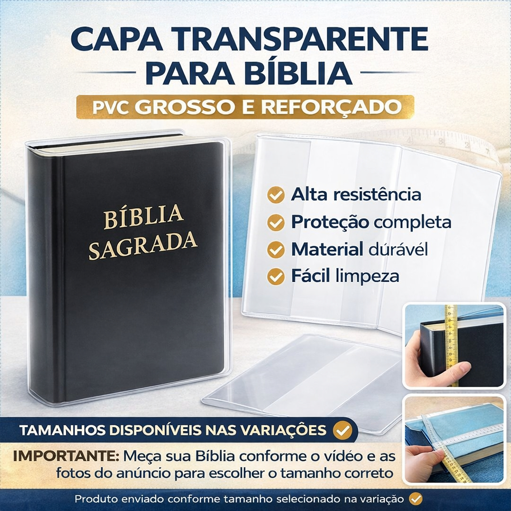 Capa Para Bíblia Transparente Grossa Reforçada Proteção Meça Sua Bíblia Conforme Foto e Vídeo