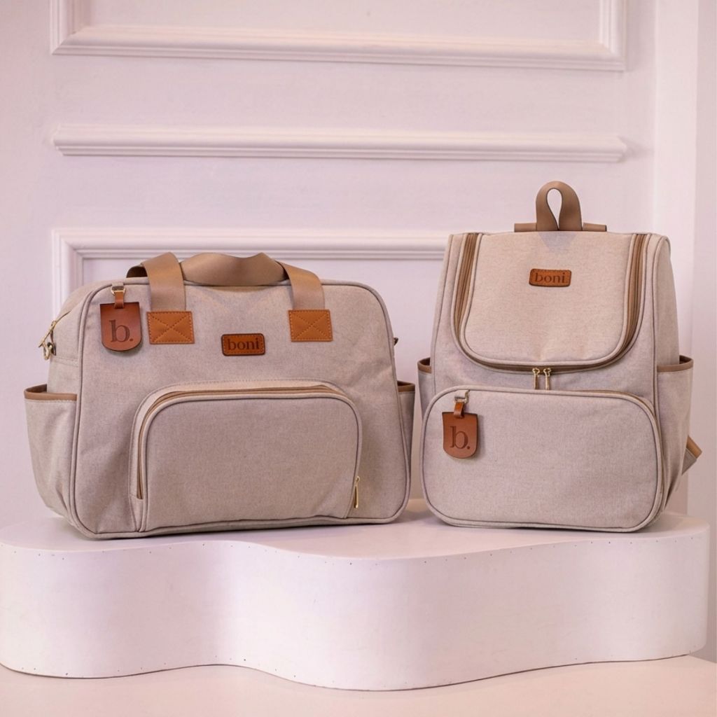 Bolsa com Mochila Maternidade 2 Peças Linho Boni