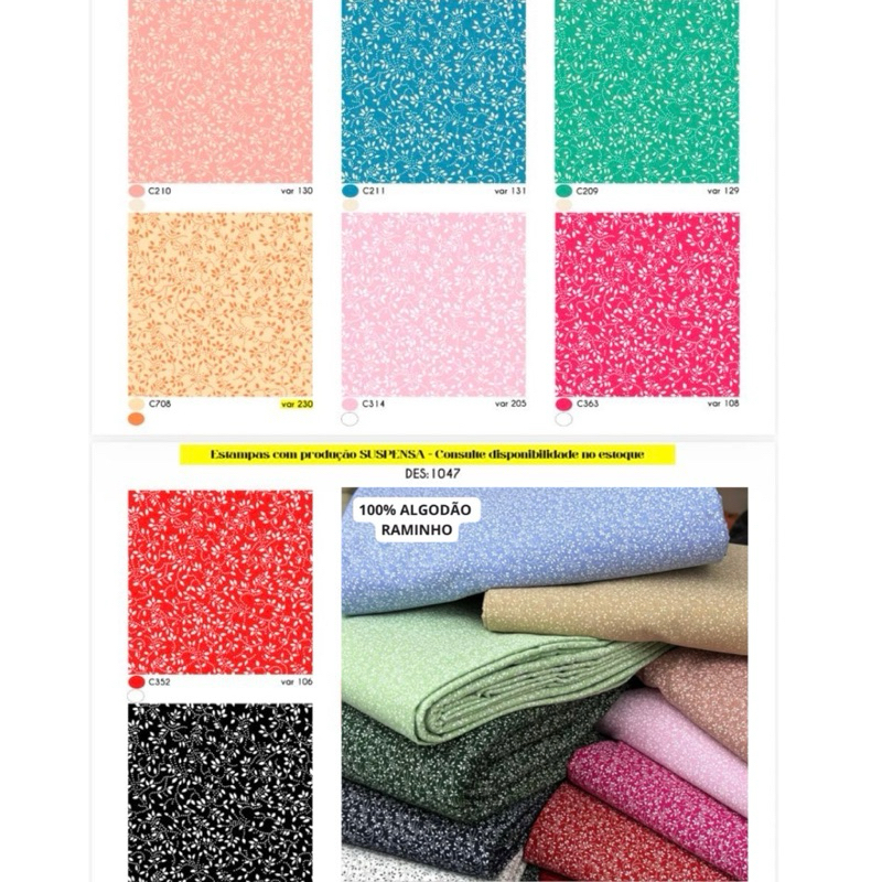 Tricoline 100% algodão Raminho 1,5m largura.