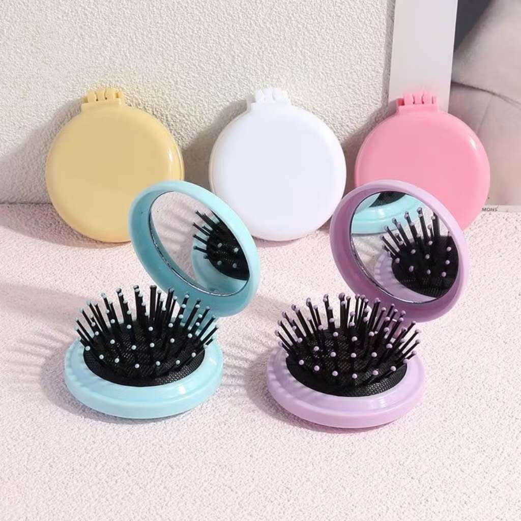 KIT 1/3/6Peças Mini Escova de Cabelo Dobrável Com Espelho - Portátil e Perfeita