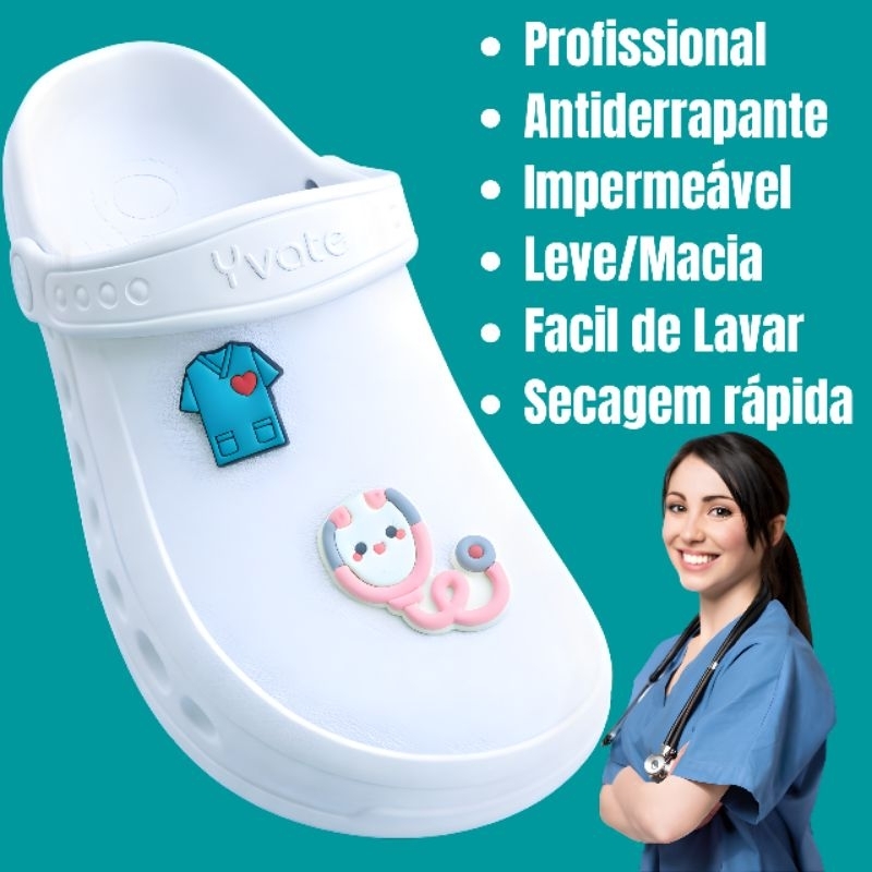 Sapato BRANCO fechado Yvate Hospitalar Enfermagem Profissional Antiderrapante Impermeável leve macio (Babuche Fechado)