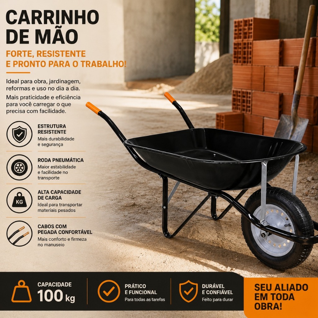 Carrinho De Mão De Obra Master Preto Maestro