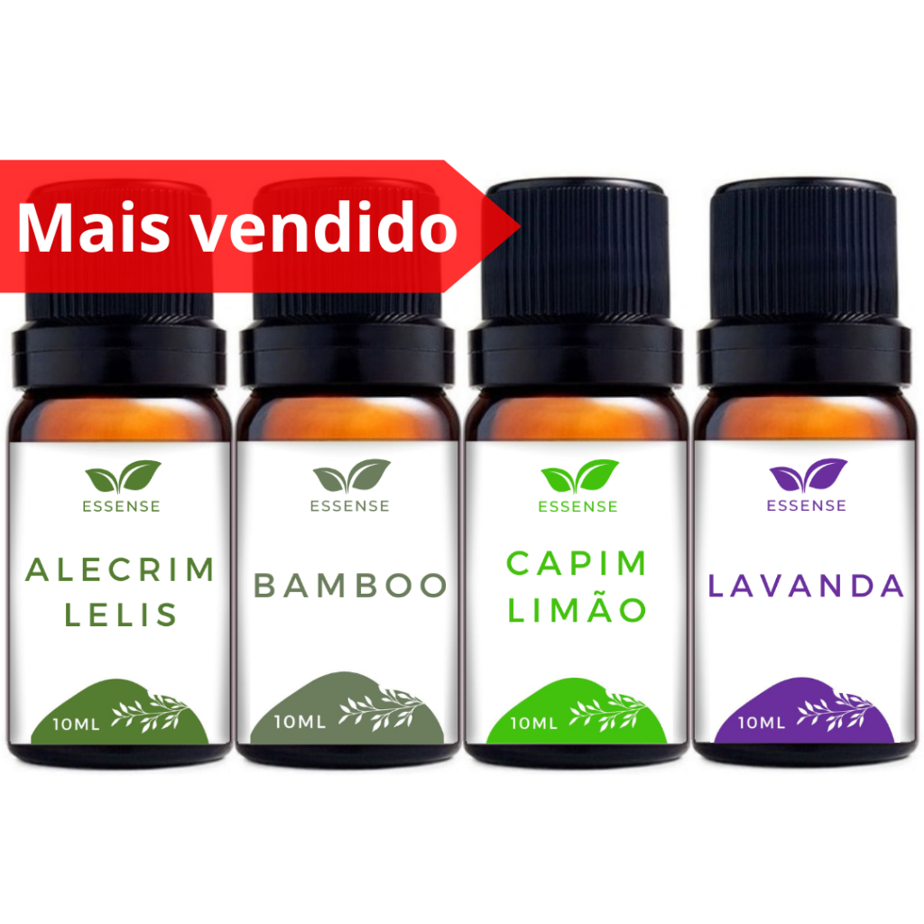 4 Essências Alecrim Lelis Bamboo Capim Limão Lavanda para Aromatizador Difusor Óleo Essencial 10ml