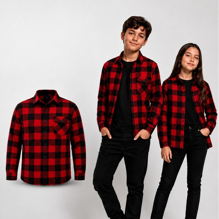 Camisa xadrez Flanela infantil e social para crianças do 6 ao 14