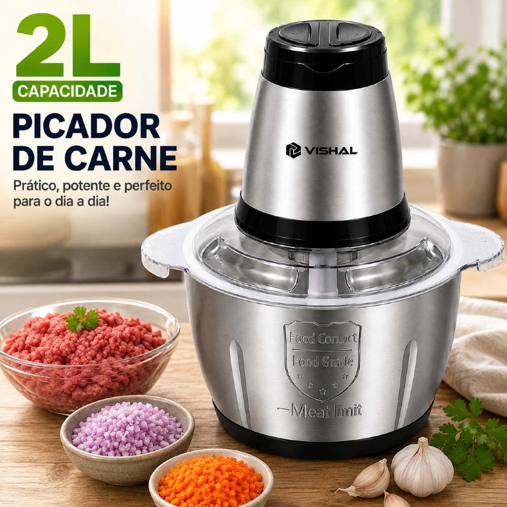 2 Litro Triturador De Alimentos Carne e Legumes Multiprocessador Elétrico 2 Modos Fácil De Limpar