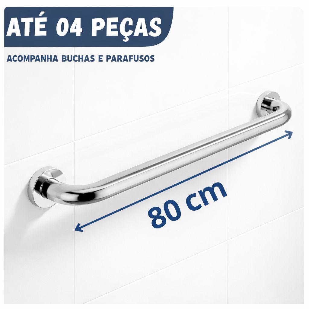 Barra Apoio 80cm 50cm a 30cm Antiqueda Inox Banheiro Escada Corrimão Acessibilidade Suporte Idosos Alça PCD
