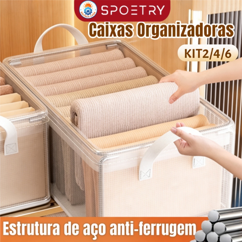 Kit 2/4/6 Organizador de Gaveta Dobrável - Caixa Multiuso em PVC Resistente e Ecológico para Roupas e Acessórios
