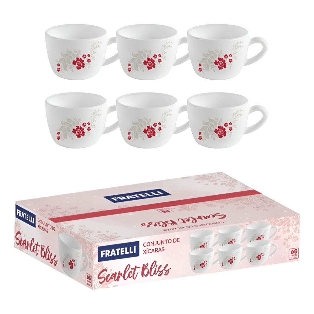 Conjunto Xicaras 130ml 06 Un Scarlet Bliss Chá Café Fratelli
