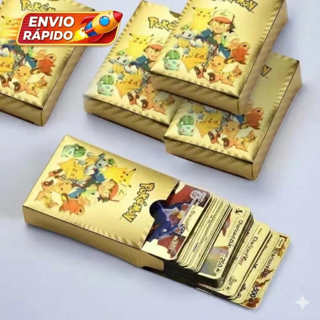 Kit Cartas Pokémon 55 Peças Gold Prata Edition Cards Raros e Colecionáveis - Envio Imediato