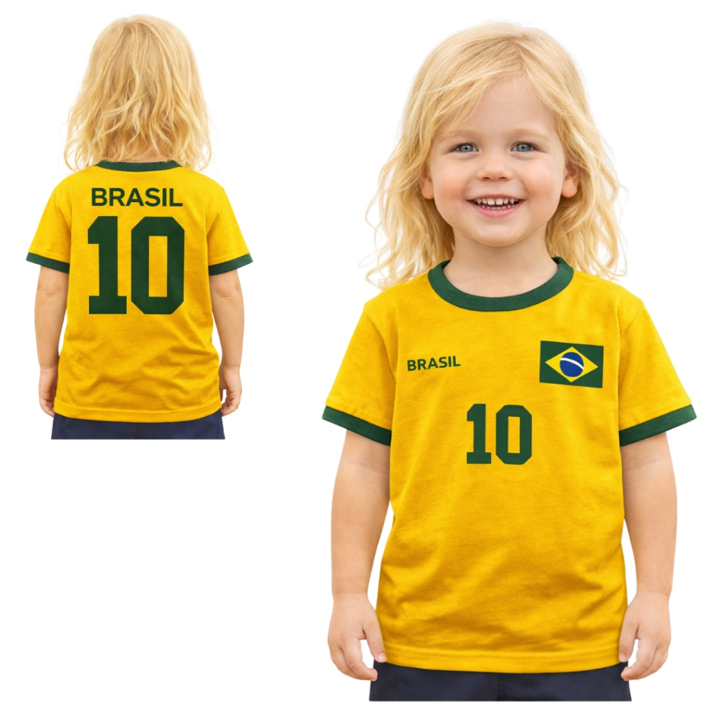 Camiseta Infantil Feminina Brasil Nº10 Algodão – Tam 2 ao 8 Anos