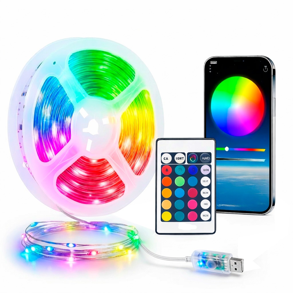 Fio de Led Cordão RGB 5 10 20 ou 30 Metros Controle App Bluetooth USB