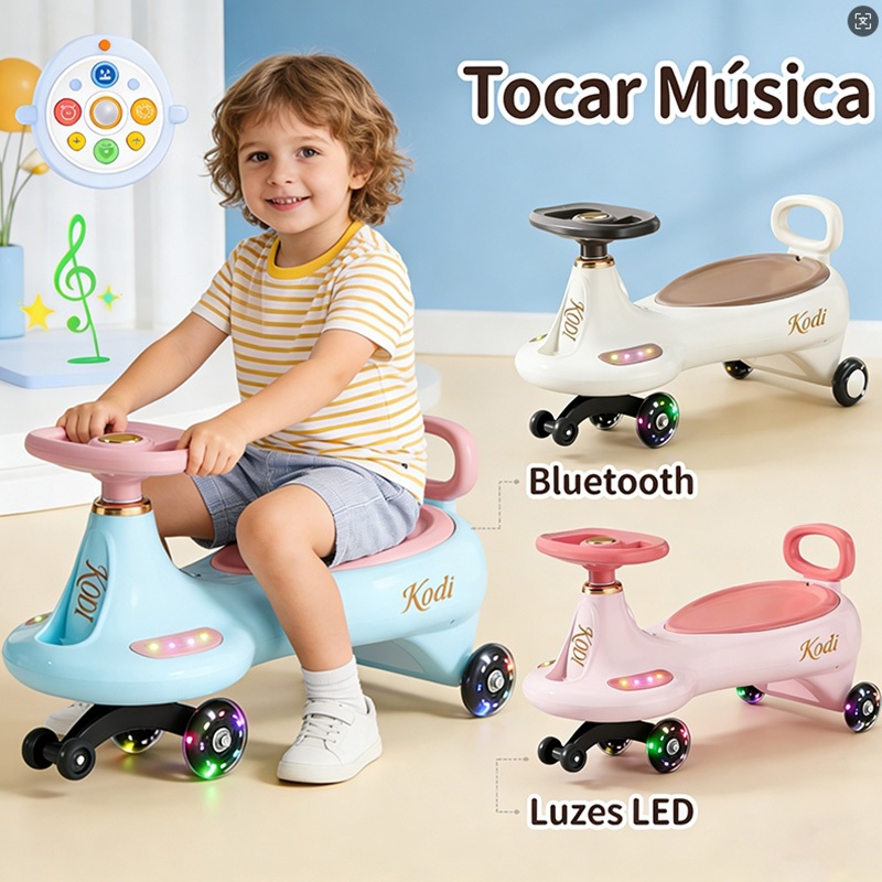 Carrinho de rolimã Infantil Musical com LED Patinete Infantil Brilho, Presente  para Crianças Car-P23