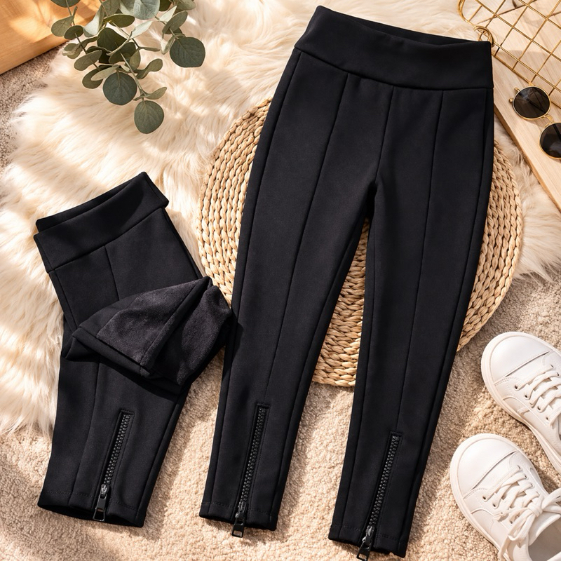 Calça Legging Montaria Infantil Feminina Flanelada Preta com Zíper | Inverno Confortável Menina Tam 4 ao 10