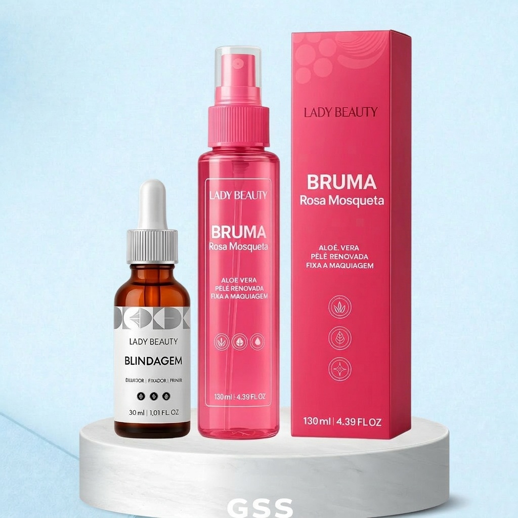 Kit Lady Beauty Bruma Rosa Mosqueta + Blindagem 3 em 1 – Make Resistente à Água e Longa Duração