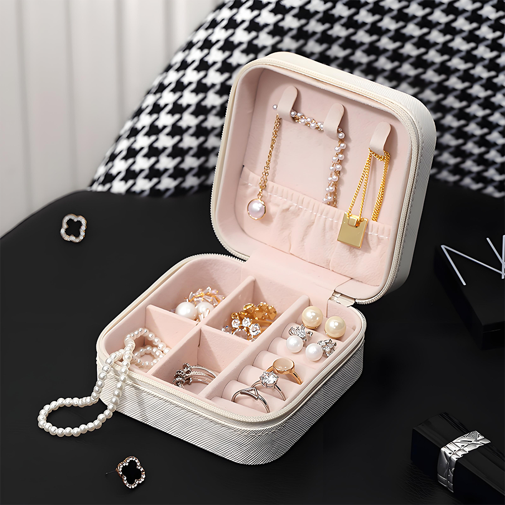 Kit 10/6 Porta Joias Portátil com Divisões Caixinha Bolsa de Armazenamento Colar Brincos Anéis Q1