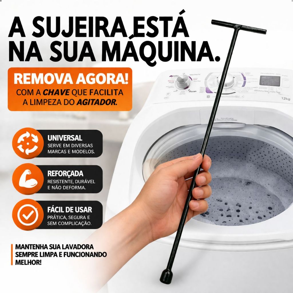 Chave T Longa 10mm 48CM Agitador Electrolux/Brastemp/Consul Universal 48/62cm