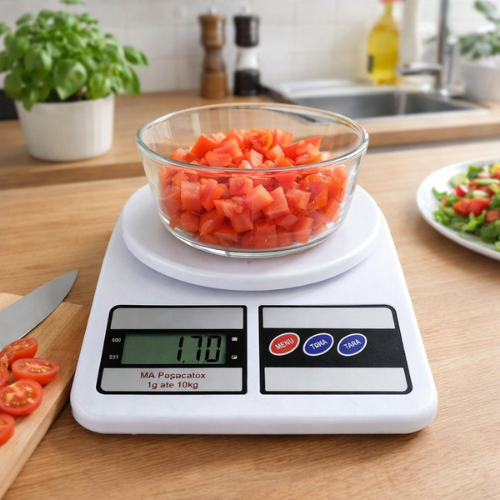 Balança Digital de Cozinha 10kg Alta Precisão com LCD Função Tara Compacta Branca