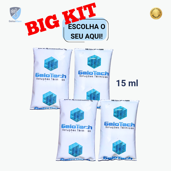 KIT GELO GEL FLEXÍVEL REUTILIZÁVEL 15ML GELOTECH - P/ TRANSPORTE TERMOLÁBEIS COOLER CAIXA TÉRMICA