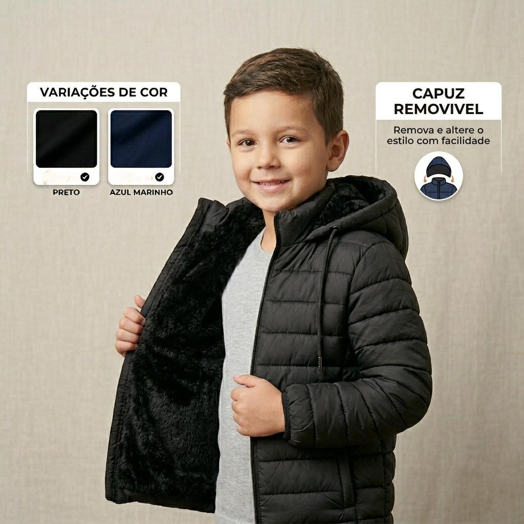 Jaqueta Bobojaco Masculina Infantil Juvenil Forrada Com Pelo Capuz Removível Inverno 6 ao 16