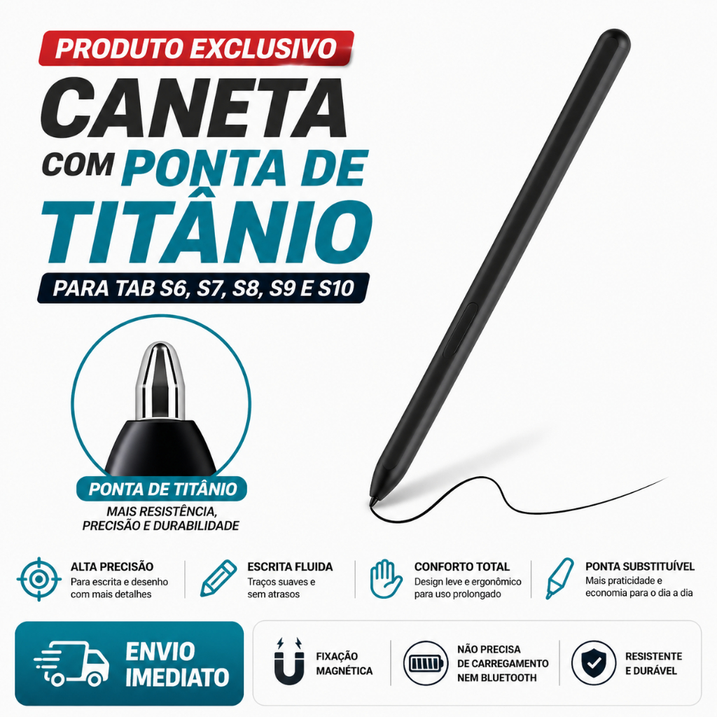 Caneta Compatível com S Pen Com Ponta de Titânio Para Tab S6, S6 Lite, S7, S8, S9 E S10