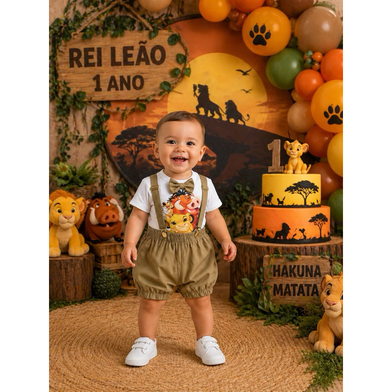 Macacão Safari Rei Leão Simba infantil fantasia aniversário