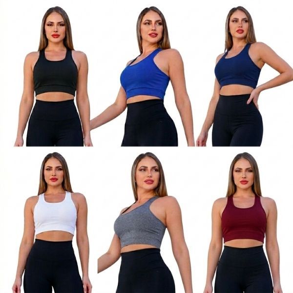 KIT 3 Top Fitness Feminino para  Academia sem Bojo Nadador