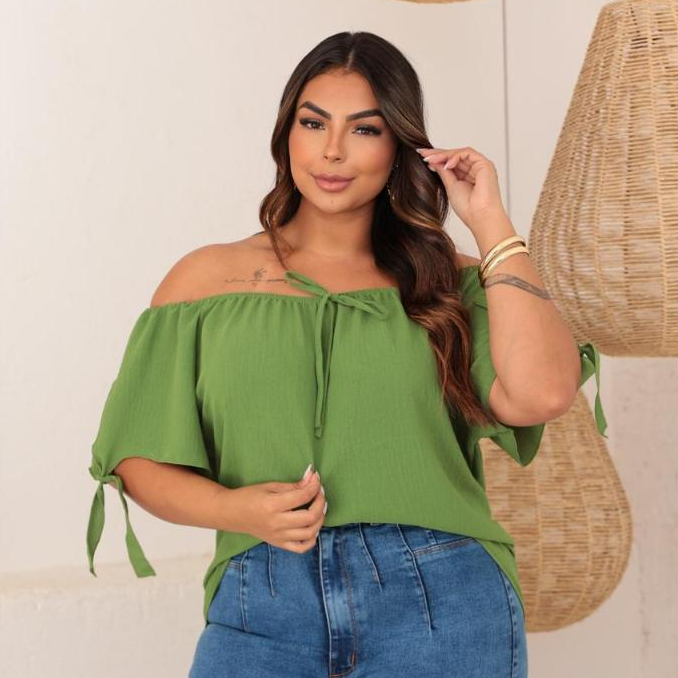 BLUSA FEMININA CIGANINHA DUNA LISA OMBRO A OMBRO ELEGANTE G1 - G2