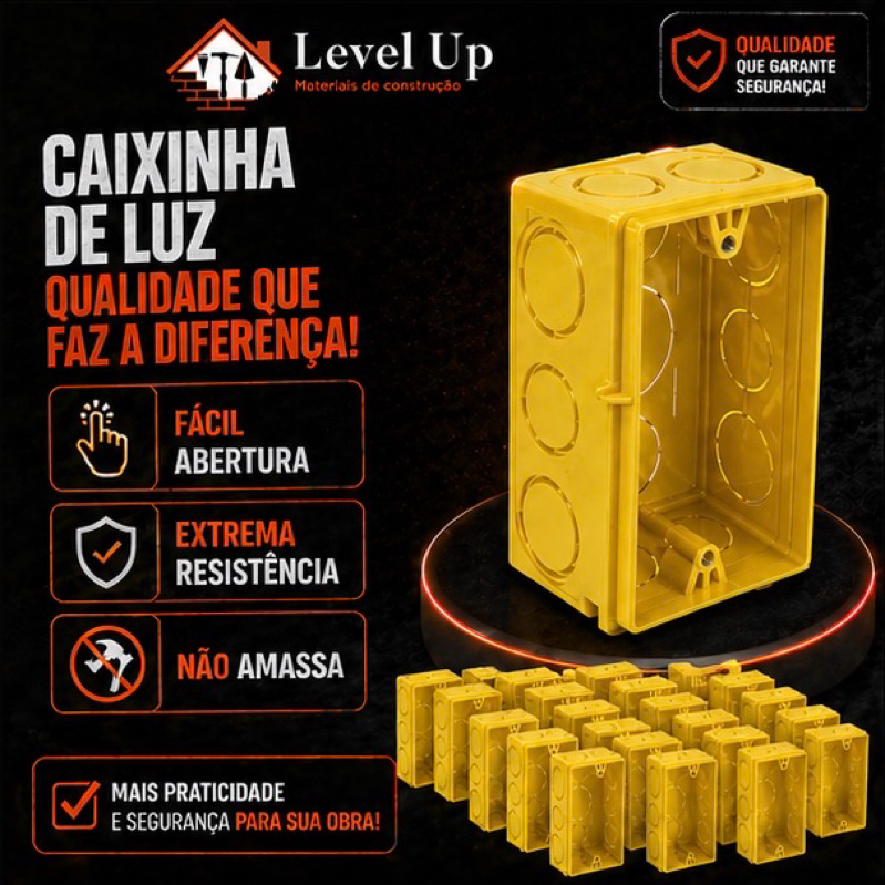 Caixinha Amarela 4x2 kit 20 Unidades, Caixinha Tomada Luz e Interruptor