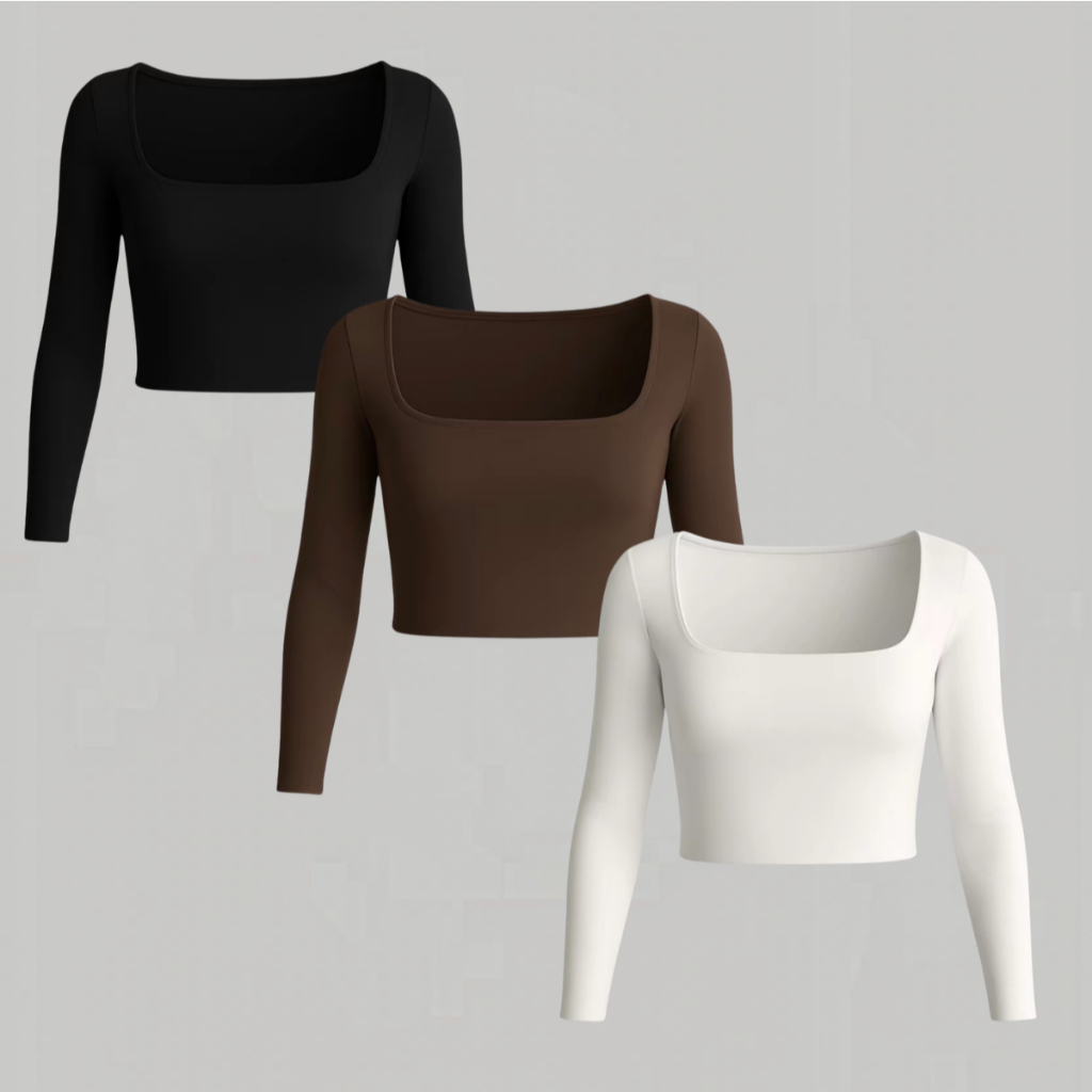 Cropped Decotado Suplex Forrado Manga Longa Decote Quadrado Inverno Frio