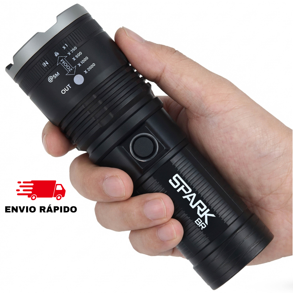Lanterna Tática Luz Forte Led Militar 2000 Lumens Bateria Interna 6H Powerbank Recarregável 8000 MaH