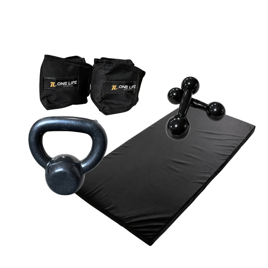 Kit Pesos Livres com Caneleira 2kg + Halter 2kg + Kettlebell 4kg – One Life Sports® – Treino