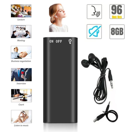 Mini Gravador Espião 8GB - 96h Gravação, MP3 Player, USB, Portátil, Pronta Entrega