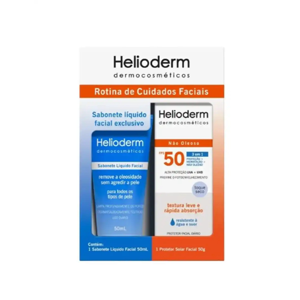 Kit Helioderm Protetor Solar Facial Sem Cor + Sabonete Líquido Facial